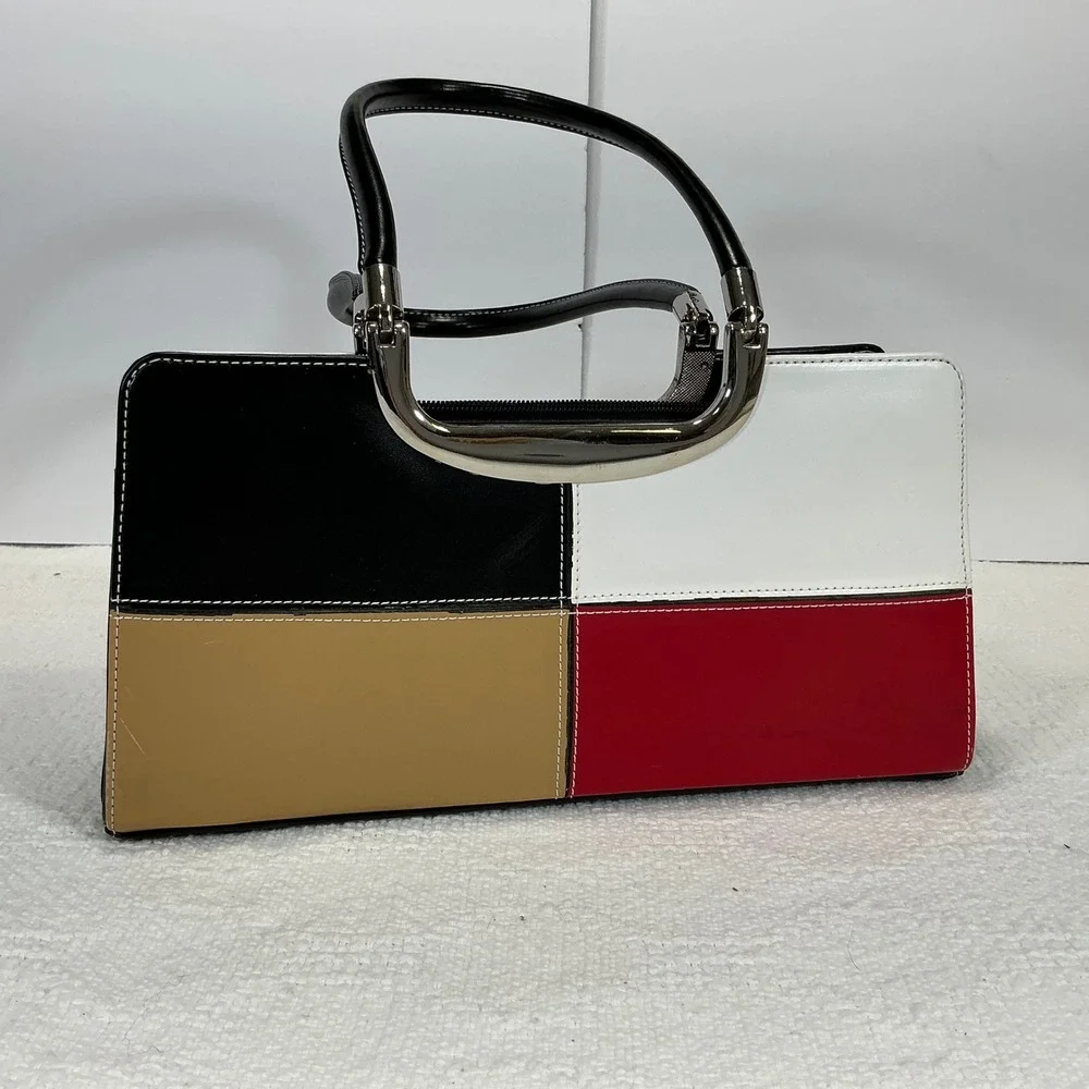 VANI Color Block Satchel Handbag Silver Hardware‎ Top Handle